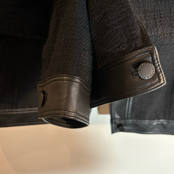 KARL LAGERFELD PARIS Sz 16 Bomber Jacket Twill Vegan Leather Combination NEW - Picture 8 of 12